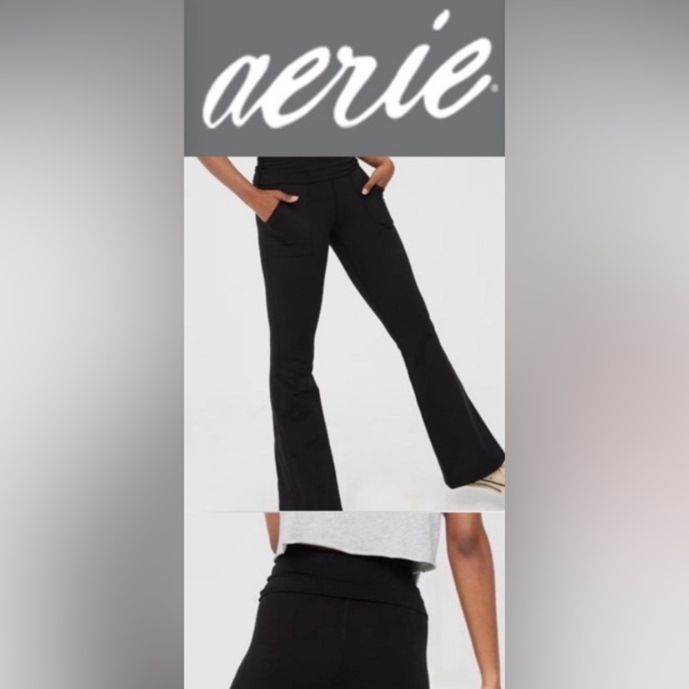 Aerie Offline The Hugger Foldover Flare High Rise Black Leggings Sz S